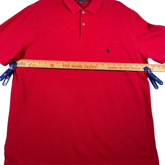 Polo Ralph Lauren Mens Polo Shirt XL Red Cotton Short Sleeve Pocket Black Pony - Picture 4 of 10
